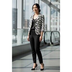 Max Mara Floral 3/4 Sleeve Blazer Womens 10 Quilted Watercolor Office Cottage